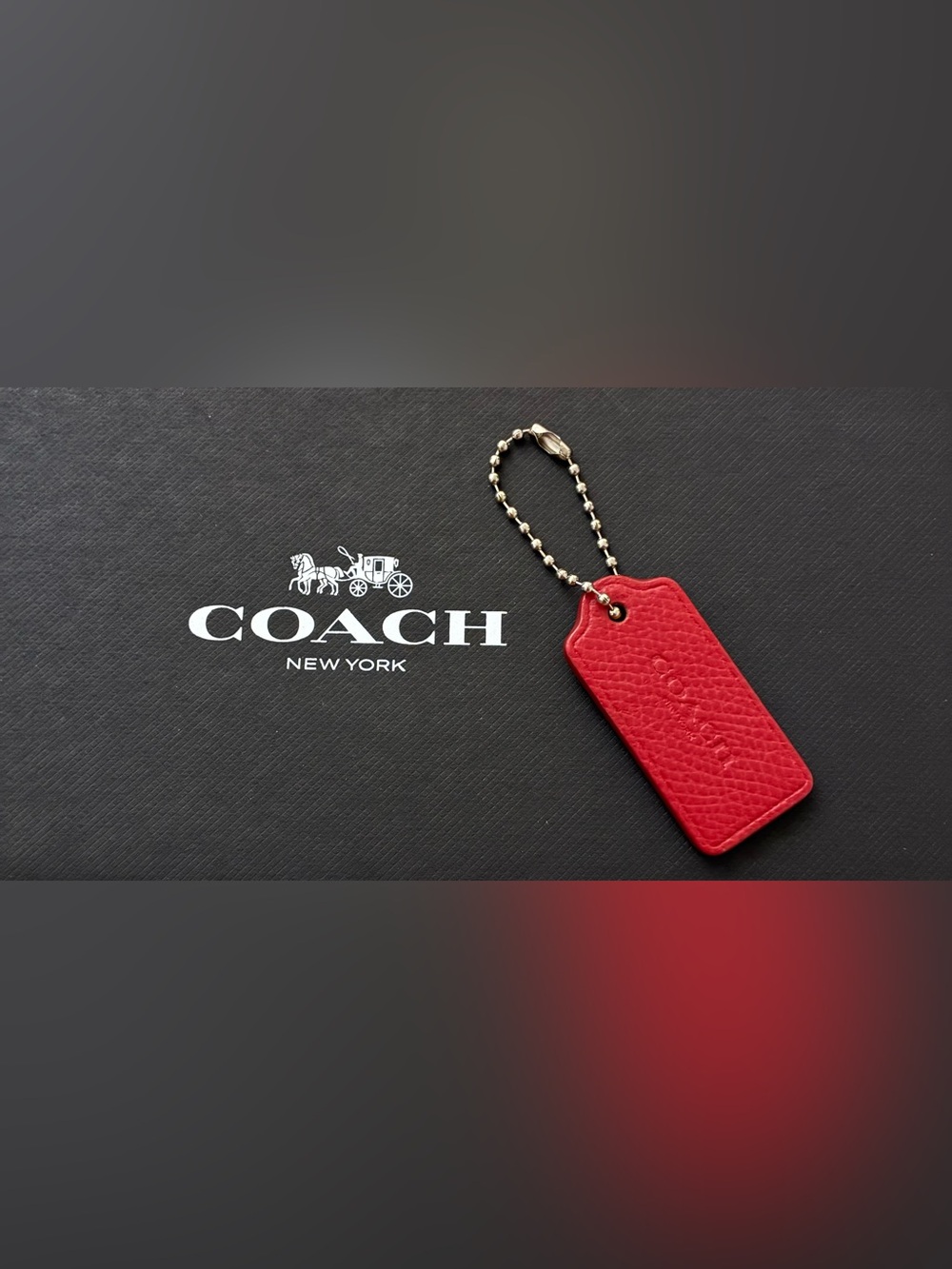 Coach Dark Red Pebbled Leather 2” Hang Tag on Ball Chain